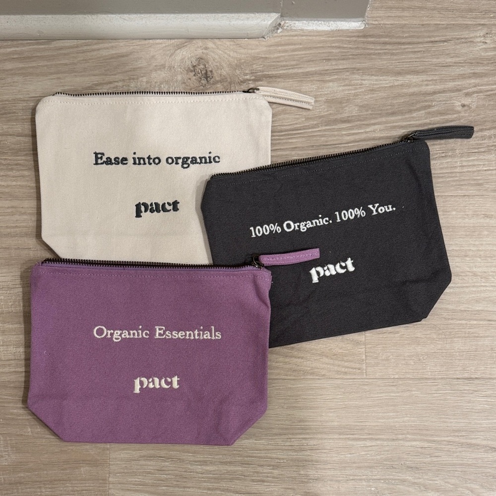 Pact Organic Cotton Pouch Trio - Cream, Black, Purple